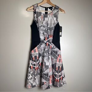 Mossimo Sleeveless Blk/Orange/Tan Geometric Pattern Dress NWT, Size Small Petite